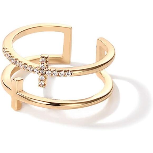 Elegant Chic Trendy Double Cross Adjustable Statement Ring - Adjustable - Picture 6 of 6